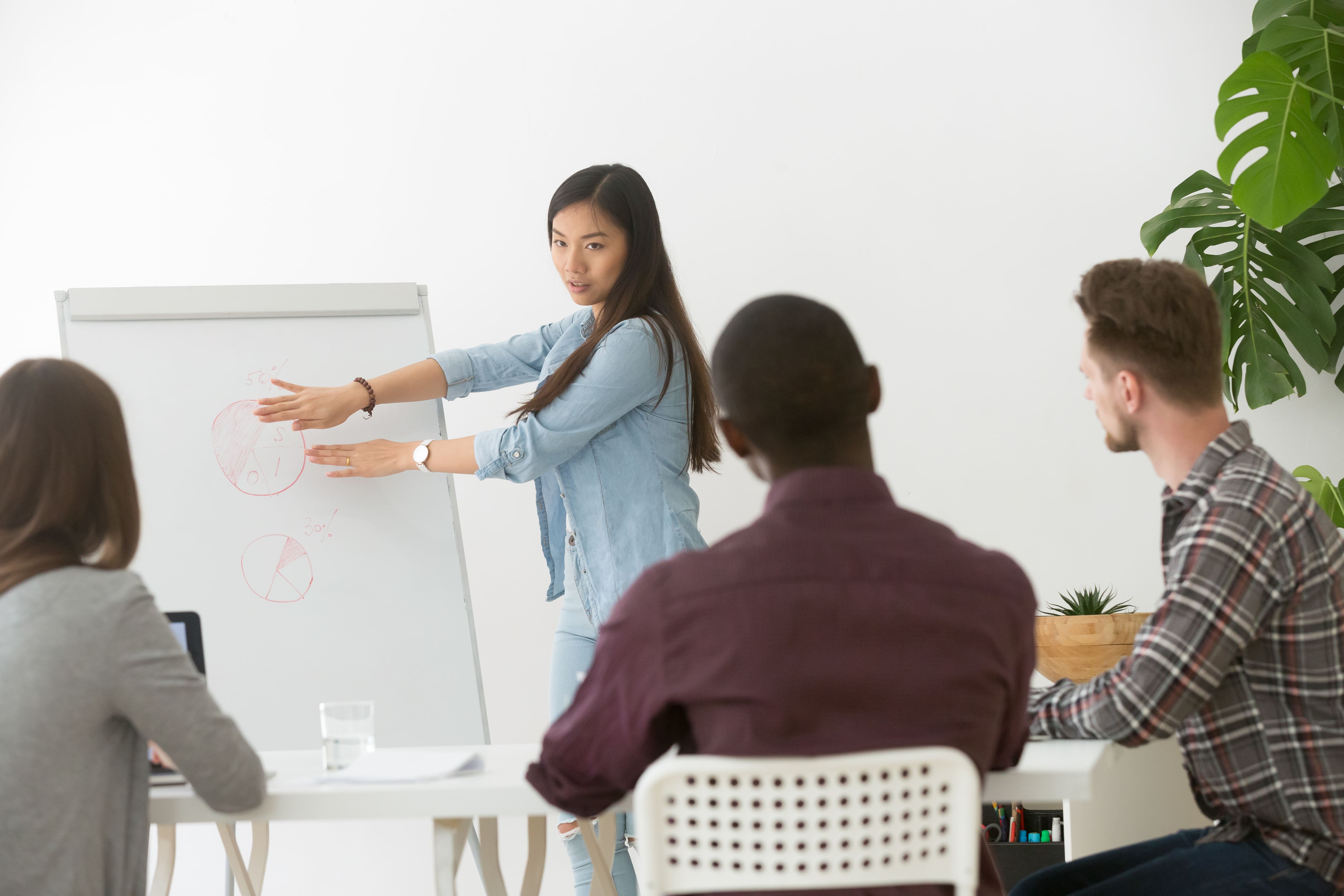 serious-asian-businesswoman-giving-presentation-multiracial-team-with-flipchart